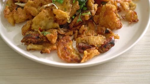 Crispy fried mussel pancake with egg - Thai street food style
