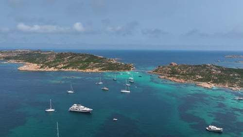 Drone view of a sailing yacht. Luxury transportation. Vacationing people. Vacation and holidays.