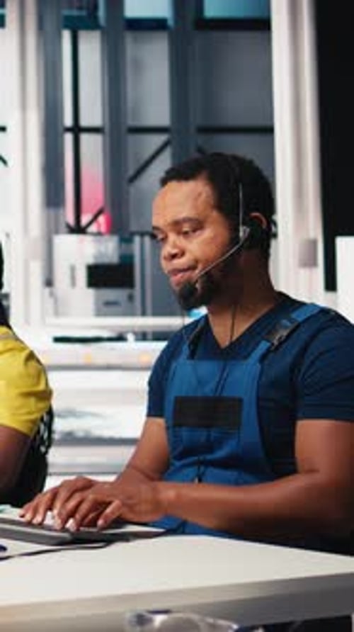 Vertical Video Call Center Technician Handling Maintenance Inquiries in Solar Factory