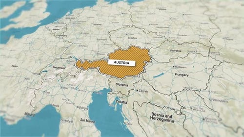 Borders of the state of Austria on the map