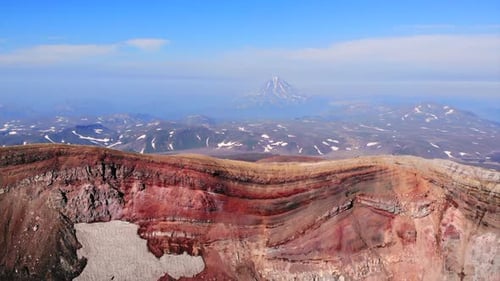 Aerial View Flying Over Mutnovsky Volcano Crater in Kamchatka Media