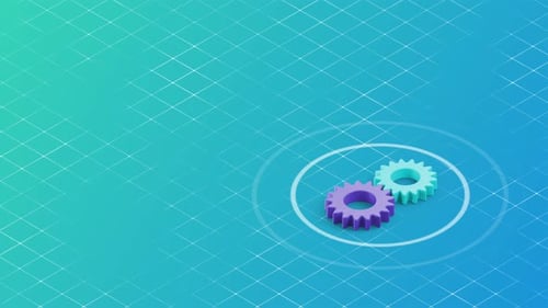 Engranajes abstractos que giran en un círculo sobre un fondo azul para la tecnología