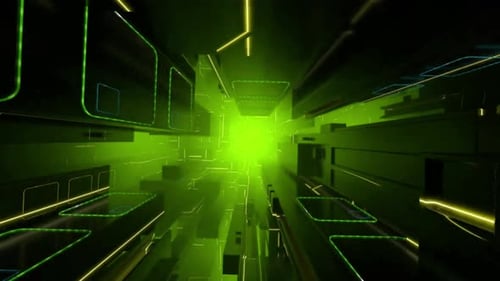 Neon green light tunnel travel