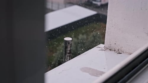 Rainstorm City View From Window