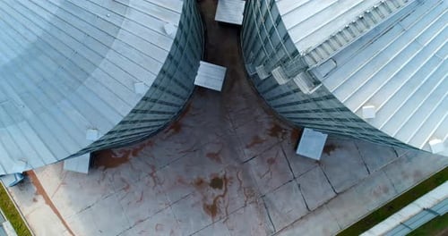 Aerial View of Corrugated Metal Grain Silos