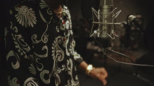 African American Music Artist Recording New Album in Studio