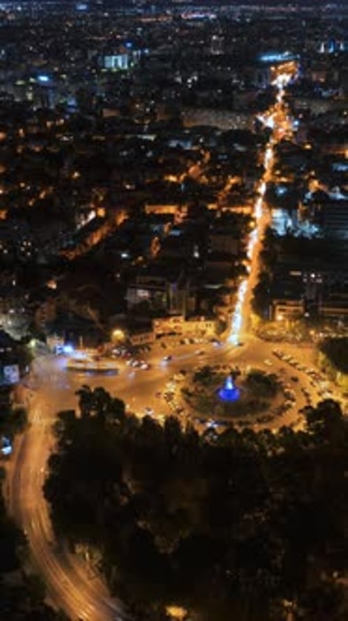 Time lapse of cars moving through Bucharest, Romania, at night. Vertical