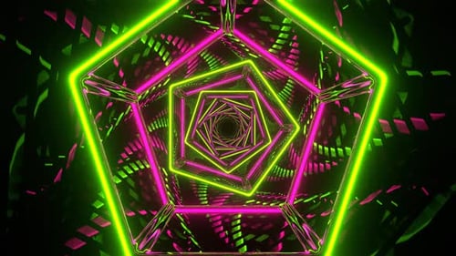 Light Green And Pink Neon Pentagon Mirror Tunnel Background Vj Loop In 4K