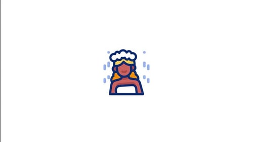 Animated Flat Design Icon of Woman Showering