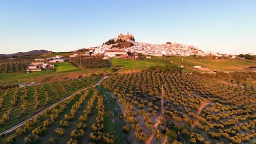 Aerial View of Castillo De Olvera Towering On White Village In Olvera Province of Cadiz Spain