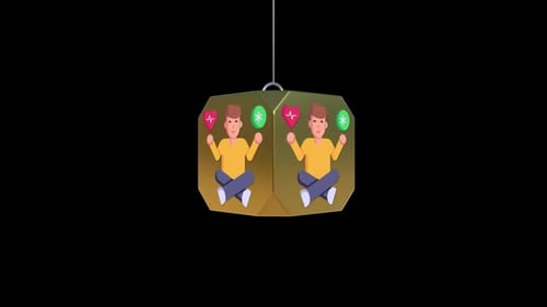 Rotating Golden Cube with Health and Wellness Icon