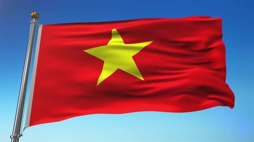 Vietnam National Flag Waving in Realistic Blue Sky