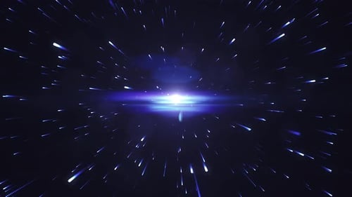 Hyperspace jump into space. Abstract space scene with flying particles, meteoric shower, particle