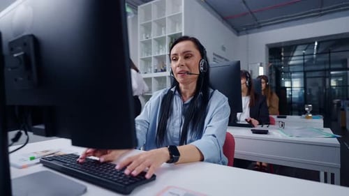 Technical Support And Customer Service Department Women Working In CallCenter Portrait In Office