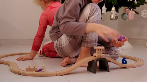 Child Playing with a Train Selective Focus