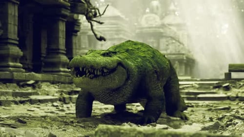 Un serpent légendaire parcourt les couloirs déserts des temples en toute confiance