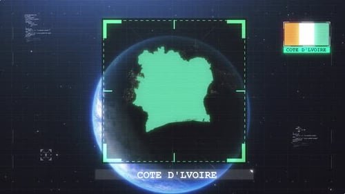 Glitch Hud mit Flagge und Karte von Côte d'Ivoire 4K