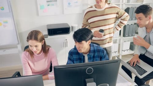 Group of young businessman and businesswoman people working in office.