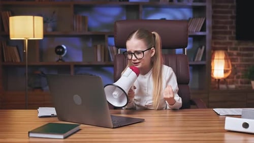 Angry Kid Scolding Employees in Megaphone During Video Call