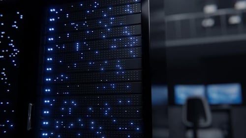 Data processing and storage center. Server room. Supercomputer.