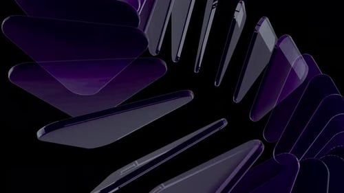 3d rotating glass abstract loop animation in dark purple on black background