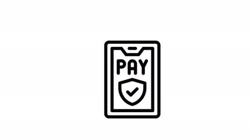 Animated Line Icon of Secure Digital Mobile Payment