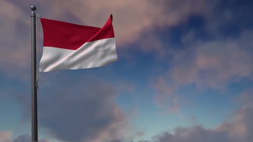 Realistic Indonesian Flag Waving in Dynamic Sky