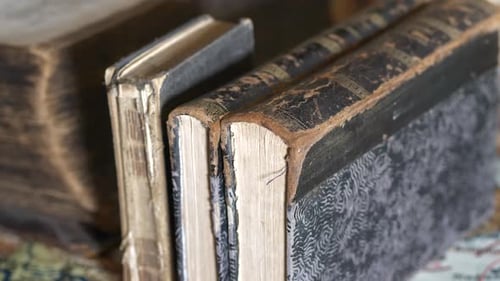 Texture of old books. Close-up and slow motion