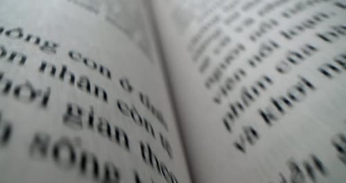 Fast Moving Macro View Past Inside of Book on a Black Background Closeup of a Shot a Page in a Book