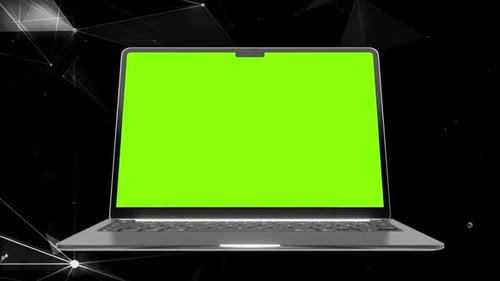 3d animation of open laptop with floating opening laptop green screen