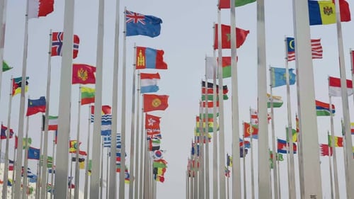 International Flags Waving in the Wind