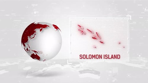 Solomon Island 4K Tech Map Beside Globe On White Background