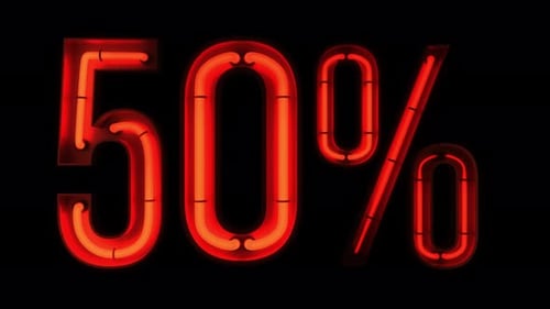 Red Neon Fifty Percent Sign Animation