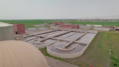 Large Water Treatment Plant in a Wide Plain, Aerial Drone View, Mardin Turkey