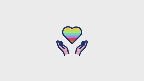 Flat Design Hands Holding Rainbow Heart Icon Animation