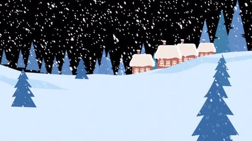 Snowy Landscape Cartoon Village On Alpha Channel