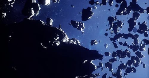 Erkundung des riesigen Asteroidenfeldes im Weltraum mit schwimmenden Felsen