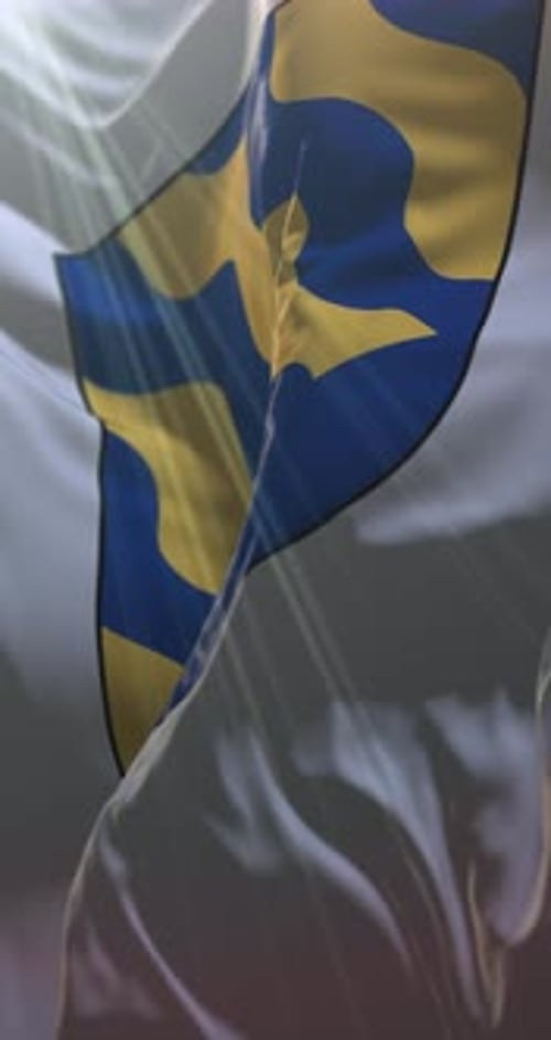 Waving Flag with Blue and Yellow Emblem Animation