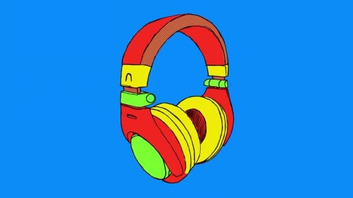 Animated Retro Style Headphones Music Element Loop