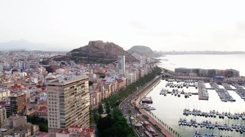 Alicante Aerial Shot of City and Port in Spain