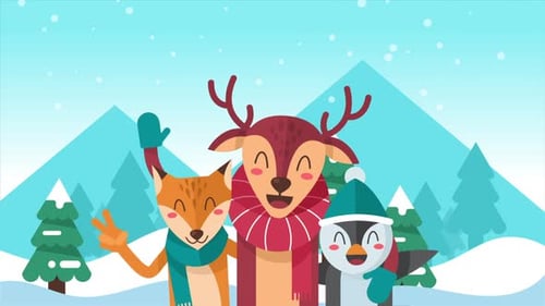 Festive Winter Animals Flat Design Animation