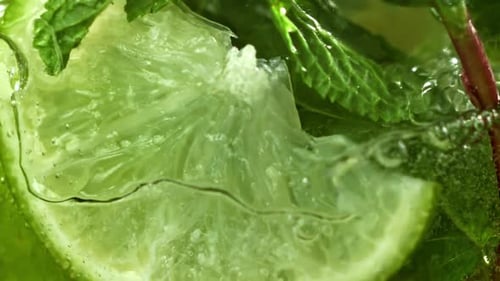 Lime and Mint Bubbles in Refreshing Drink