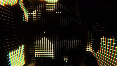 Hellgelber fantastischer Neonblinker im abstrakten Gitterraum-Hintergrund VJ Loop In 4K