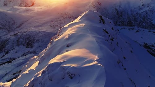 Snowy Mountain Range Cold Sunset or Sunrise High Peaks Golden Hour Inspiring Landscape Resolution