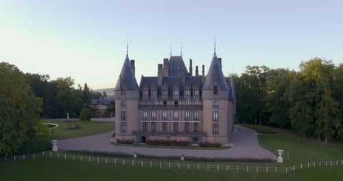 Wonderful View Of the Renaissance Chateau in France With Green Trees and Cloudy Blue Sky Above - Aer
