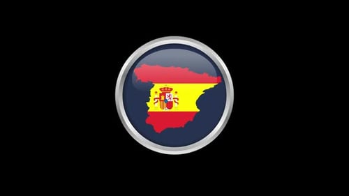 Animated Glossy Button with Spain Map and Flag
