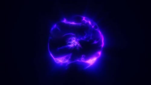 Spinning purple energy sphere digital atom hi-tech ball futuristic magic circle glowing bright force