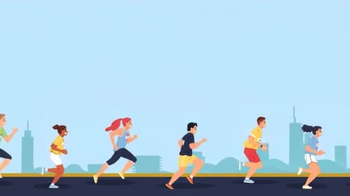 Marathon Group of Men and Women Running in the City - Athletes Sports - Fitness