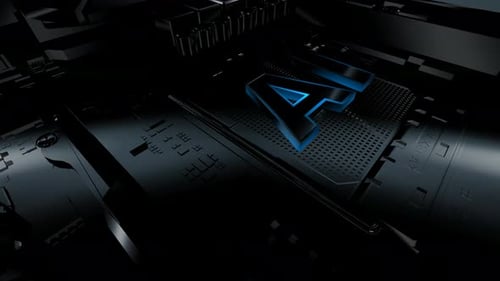 Futuristic AI Logo Reveal on Digital Circuit Board