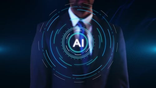 Futuristic AI Text Reveal with Digital HUD Interface